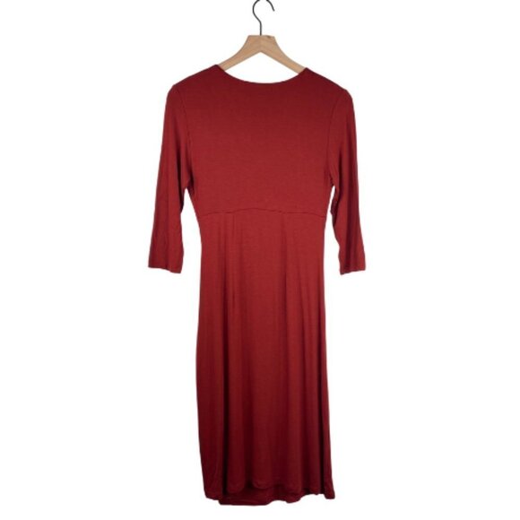 Peruvian Connection Dress Womens XS Draped V Neck Stretch Jersey 3/4 Sleeve Red - Picture 5 of 9